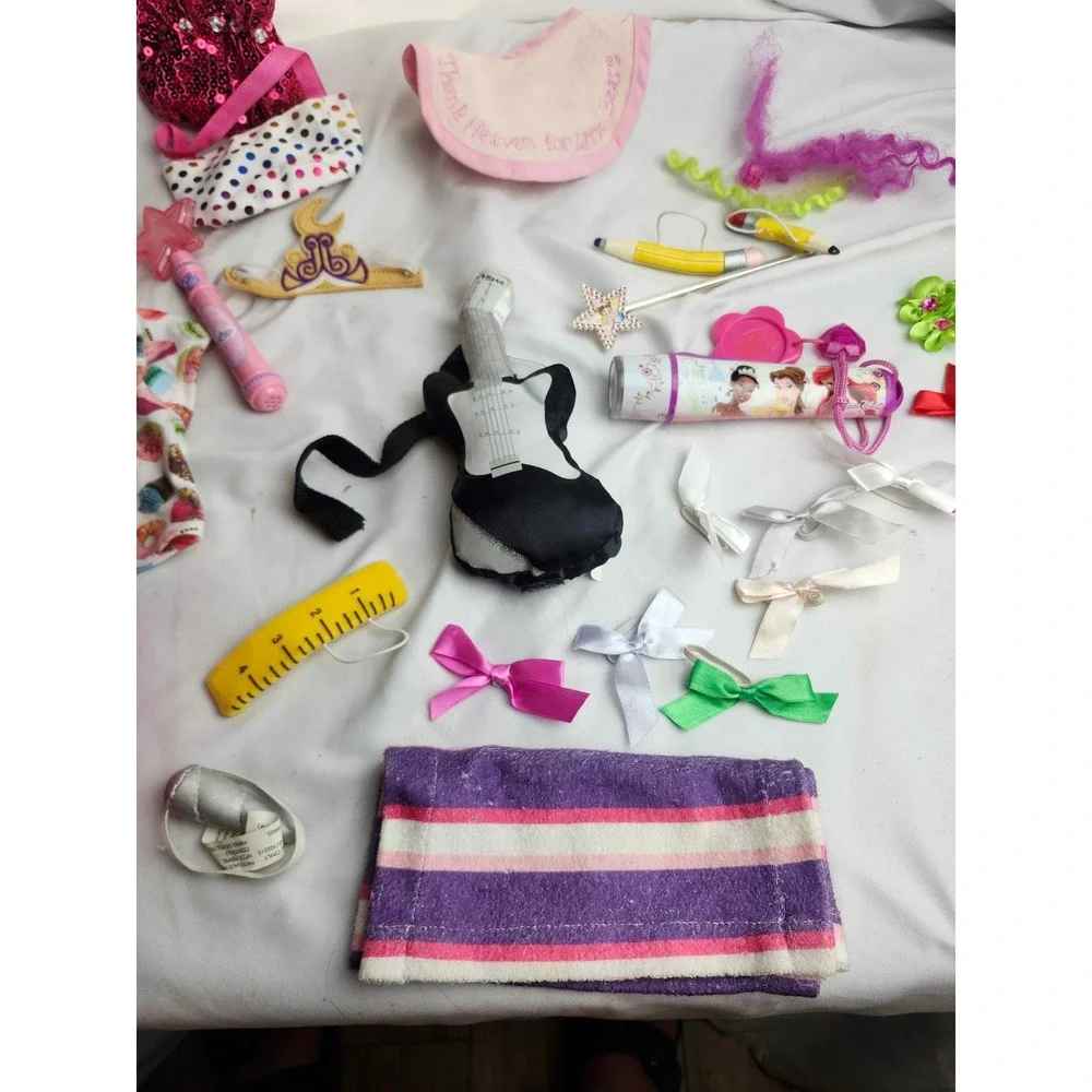Build-A-Bear Accessory Lot T-Shirt Guitar Purses Bows Disney Princess Wand Bib